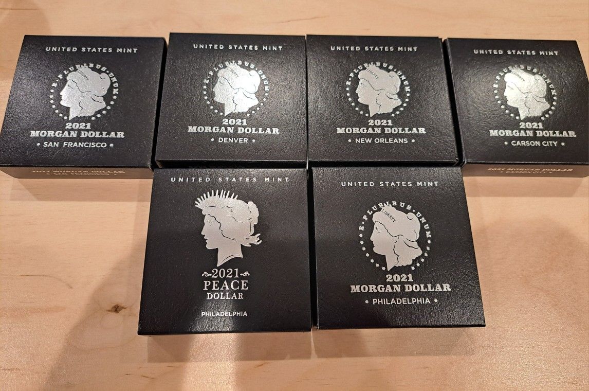 Complete 2021 MORGAN SILVER DOLLAR & PEACE SET**IN EXCELLENT MINT CONDITION** ALL WITH BOX & PAPER'S**MS69-70**