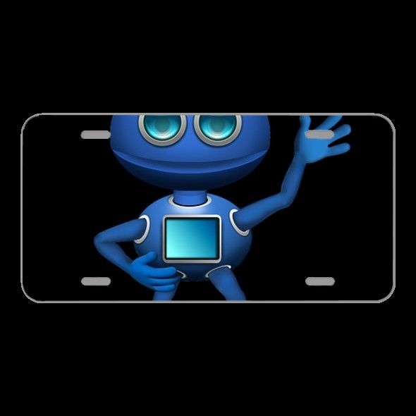 License Plate Novelty Car Front Alien Robot Android Antennae Blue