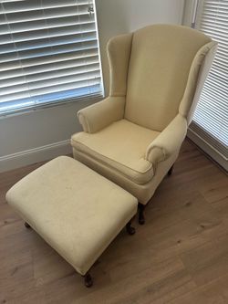 Ecru Wingback Armchair and Ottoman Set