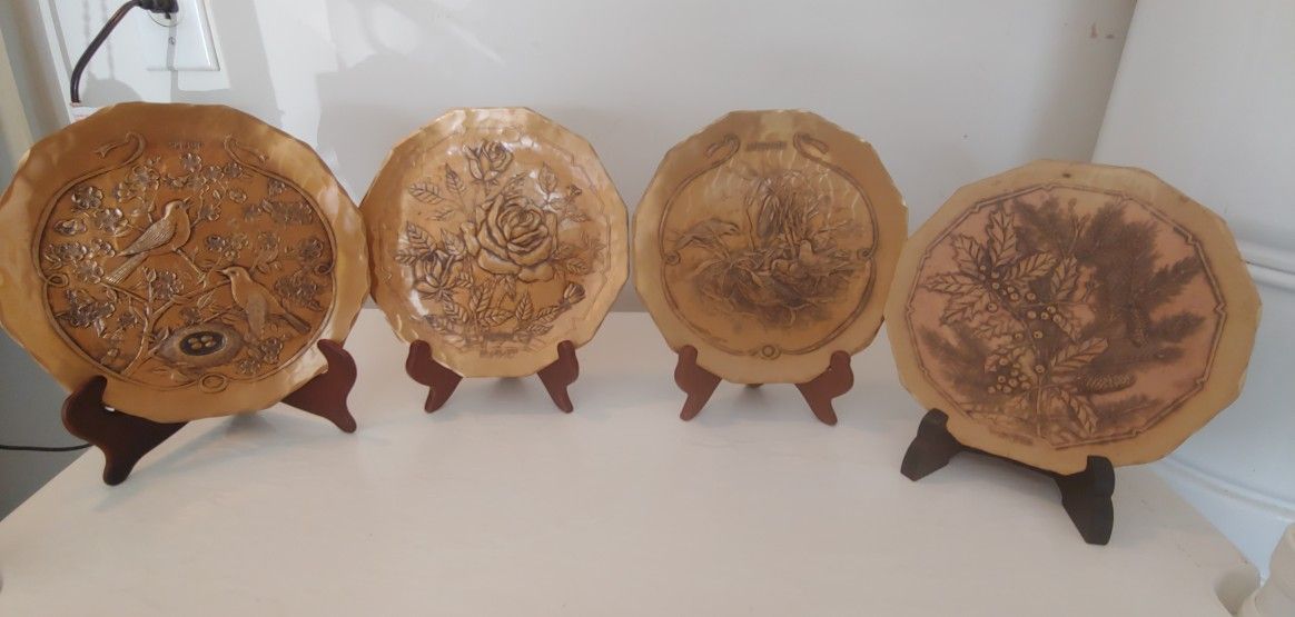 SET OF 4 BRONZE 4 SEASONS PLATES