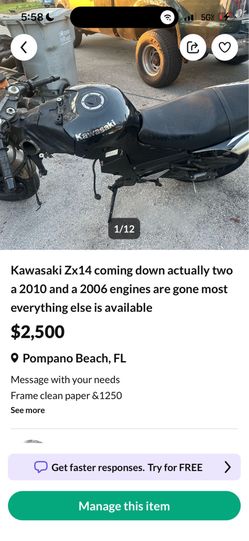 2006 Kawasaki ZX 14 parts message with you need