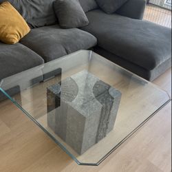 Modern Glass Coffee Table with Stone Base – Stylish & Minimalist