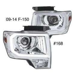 2009 To 2014 Ford F150 Chrome LED DRL Bar Projector Headlights