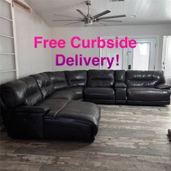 Free Curbside Delivery! Large Leather Sectional Couch Sofa