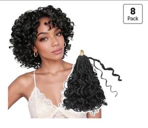 8 Packs 8 Inch Short GoGo Curl Curly Crochet Hair for Women, Pre Twisted Pre Looped Synthetic Braiding Hair Extensions (Black, #1B)