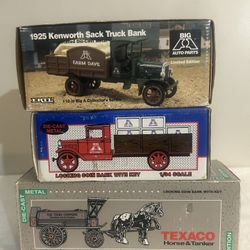 SET OF 3 NEW ERTL DIE-CAST METAL 2 TRUCKS/ HORSE & TANKER 