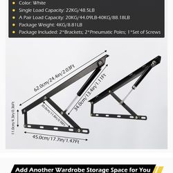 Dyna-Living Bed Lifting Mechanism, a pair of lifting storage bed, gas spring bed, lifting kit for bed storage, sofa, cabinet