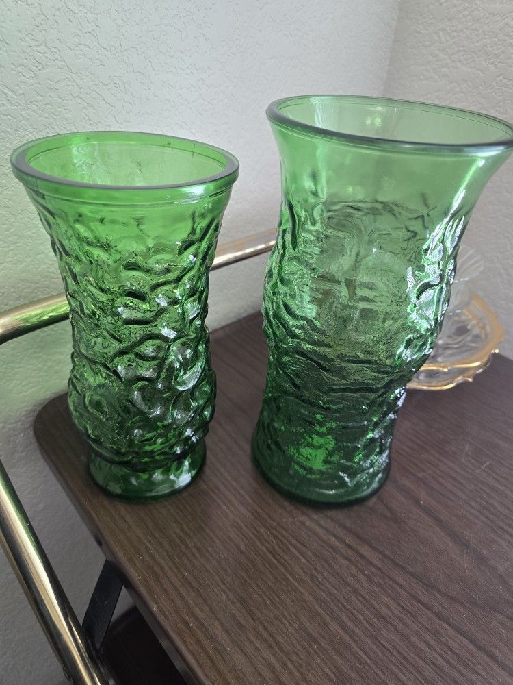 Vintage Green Crinkle Flower Vase 20 Each 1970s