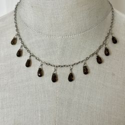 Vintage Silpada Sterling Silver Smoky Quartz Drop Necklace