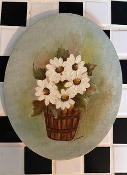 Oval Canvas White Daisy Signed