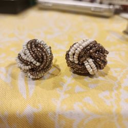Vintage 1940s screw back earrings Knotted  cluster of glass seed beads.