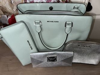 Michael Kors Mint Bag And Wallet With Silver Wallet And Pouch