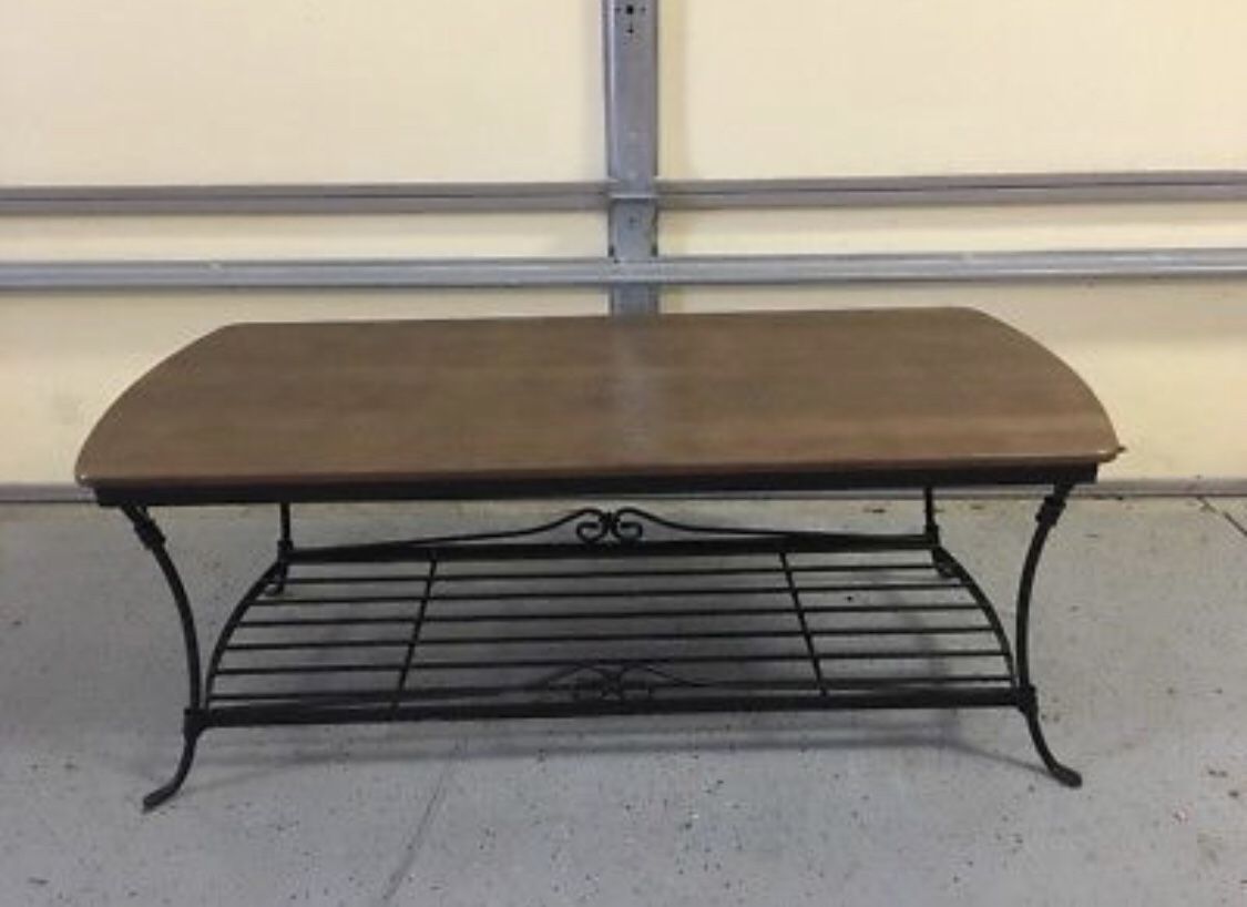 Longaberger Large Wrought Iron Coffee Table Brown Wooden Top