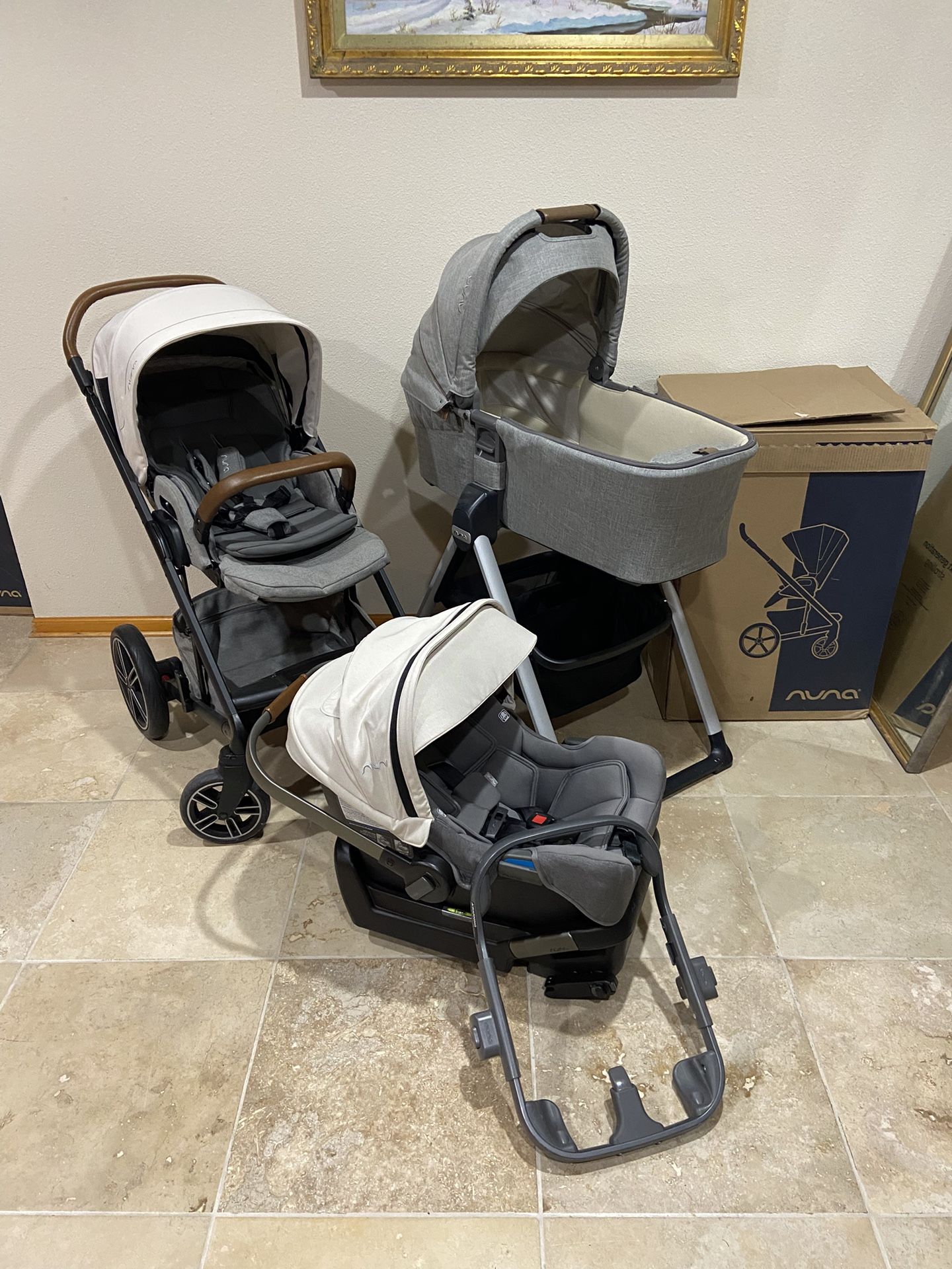 Nuna Mixx Stroller With Car Seat And Bassinet With Stand White Canopy
