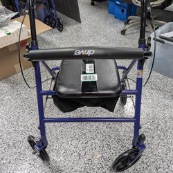 Drive Medical 4-Wheel Rollator Walker with Seat & Removable Back – Blue (New)