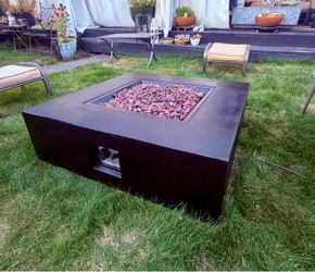 Modern 40" Square Propane Fire Pit Table + Matching Tank Cover Box
