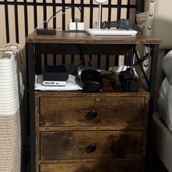 Set of 2 Brown LED Nightstand / end table with Charging Station.