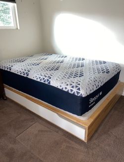 MANDAL Bed frame with storage, birch/white, Full & mattress