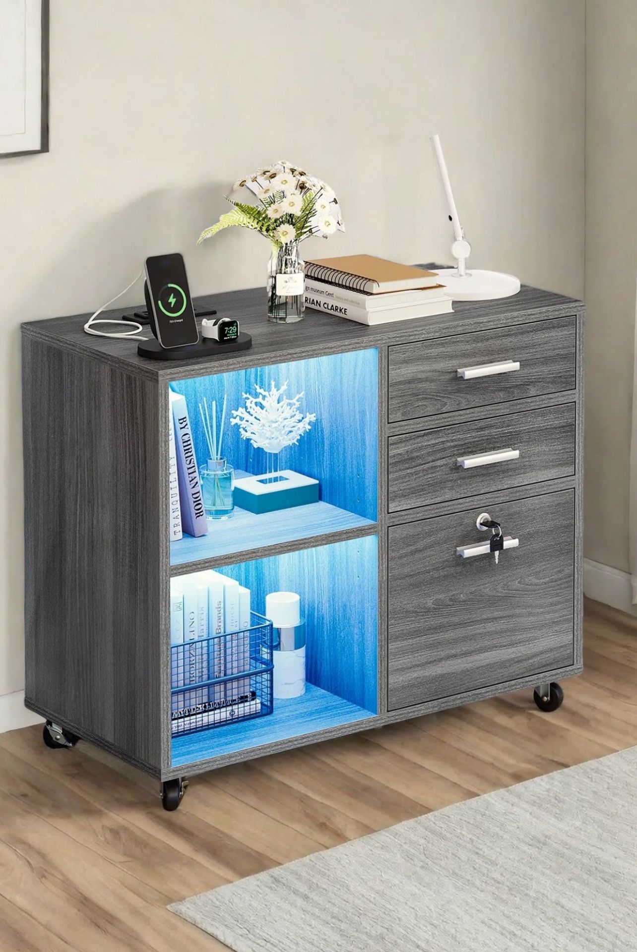 Luitwin 31.5'' Wide 3 Drawer Mobile File Cabinet Grey.