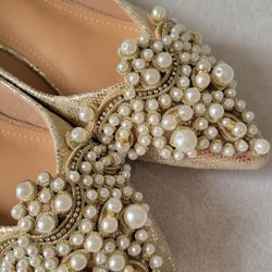 Mules Pearl Decorated Flat Shoes,  40 Size 
