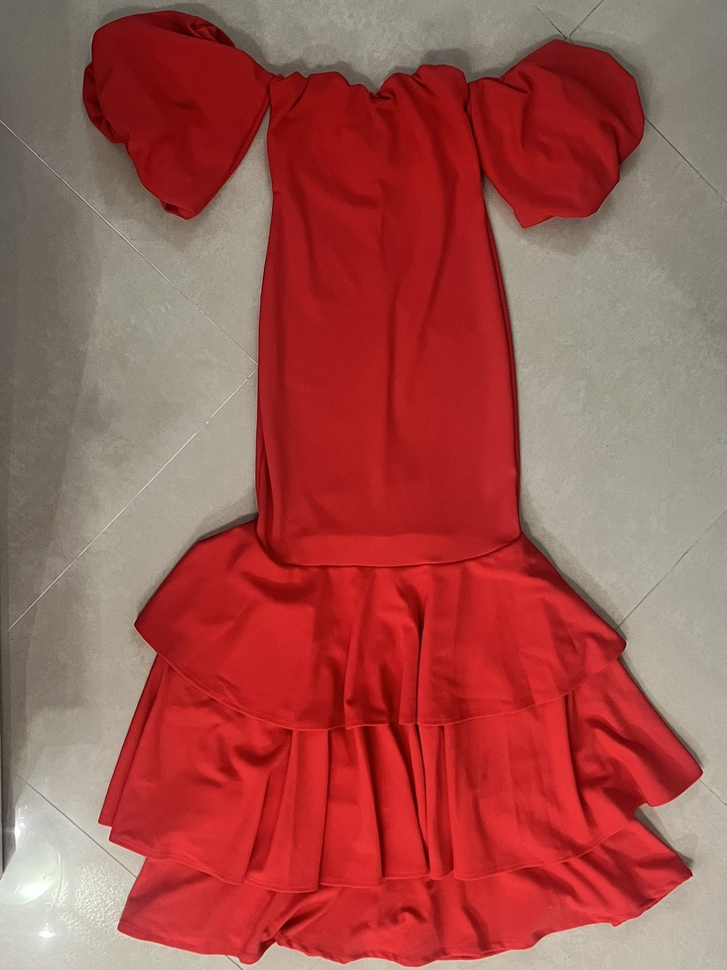 New Coral Pink Off Shoulder Ruffle Mermaid Dress