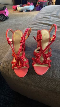 Cabi Red Rope Knot Strappy Heeled Sandals