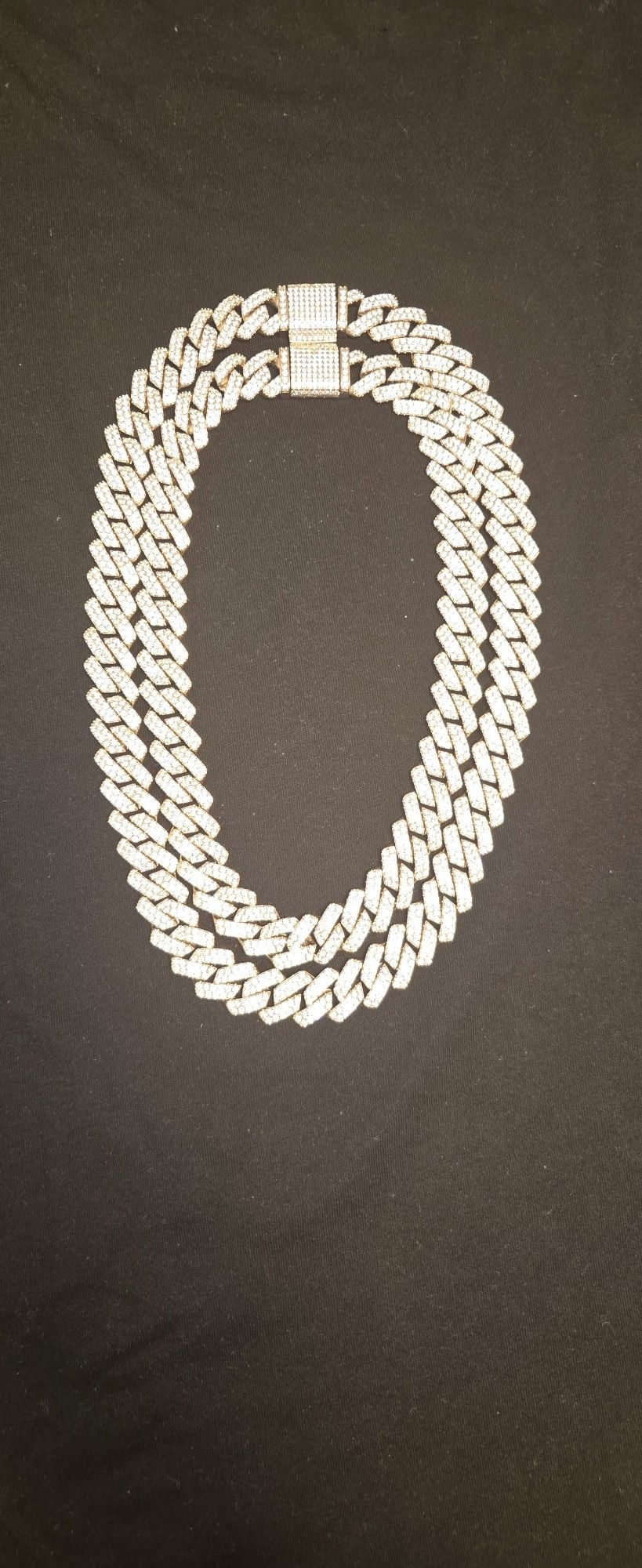 Two 16mm Sterling Silver Moissanite Cuban Chains