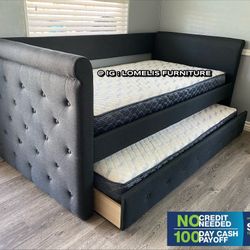 Twin Twin Size Charcoal Daybed With Orthopedic Mattress 