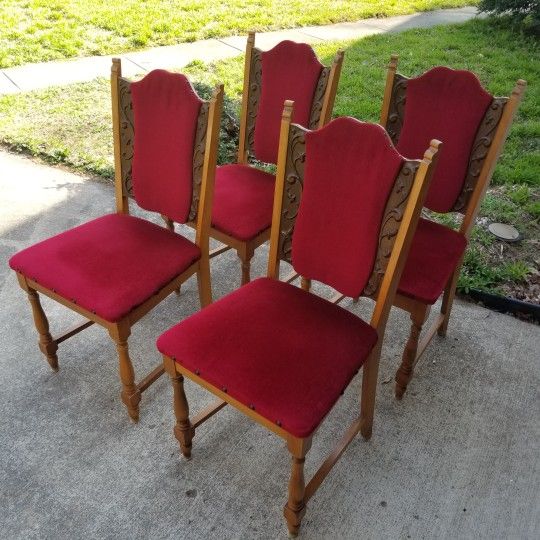 4 Upholstered Red Dining Side Chairs 