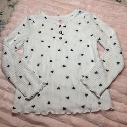 Cat & Jack Girls' Solid Heart Printed Long Sleeve Sz 5 Shirt NWOT