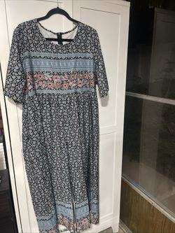 Women's Floral Jumpsuit 2xl Blue and Pink Wide Legged One Piece