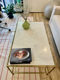 Brass Bamboo Coffee Table with Marble Top