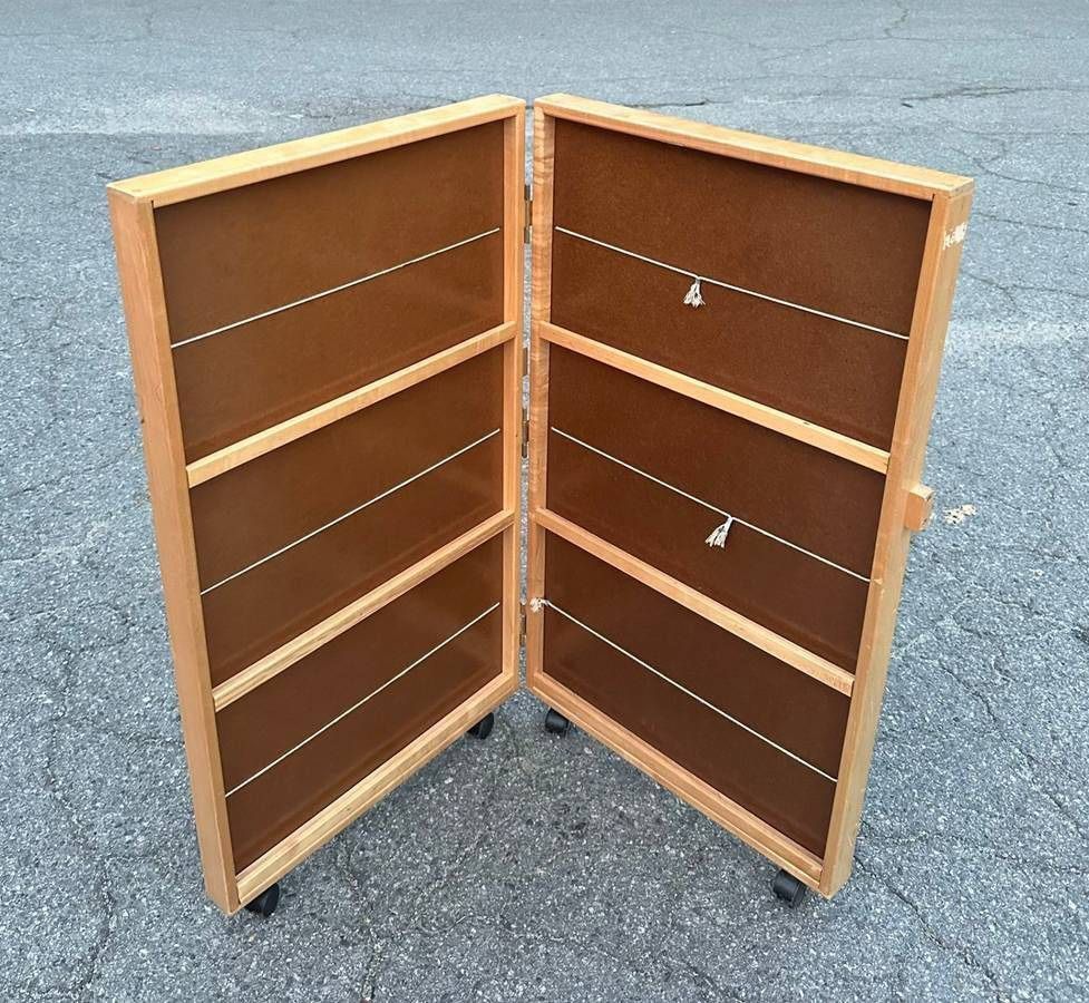 Wooden Foldable Double Side Book Magazine Display Stand On Wheels Kids Portable Library