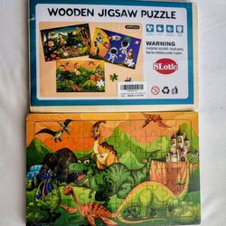 Wooden Puzzles Toys for Kids Ages 4-6, Set of 3 Packs with 60-Pieces Wood Jigsaw Puzzles, Dinosaur, Animal and Space Theme. Ideal Gifts for Boys and G