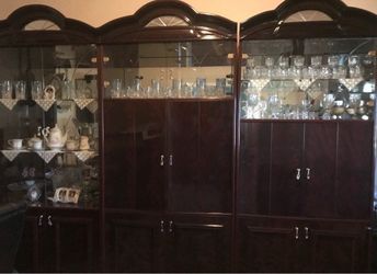 Large Wood China Cabinet Display Unit