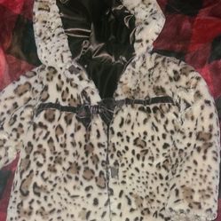 Girls Brown Leopard Print Faux Fur Coat Winter Jacket

