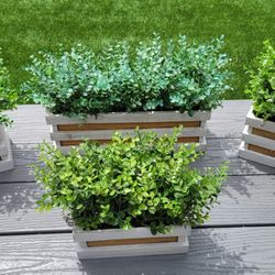 Faux outdoor boxwood planters