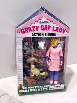 Archie McPhee Crazy Cat Lady Action Figure w/ 6 Cats #12470 New Boxed