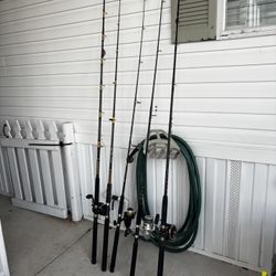 4 Rod And Reel Sets Plus One Extra Rod
