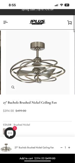 27" Bucholz Brushed Nickel Ceiling Fan $394.00 $499.00 COLOR Prushed Nickel