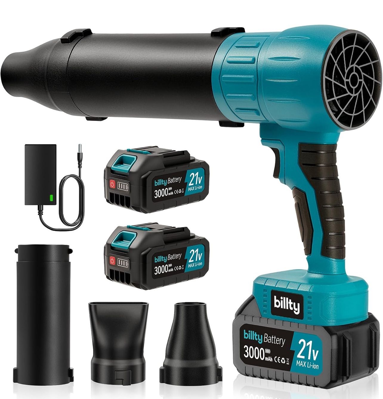 Cordless Leaf Blower, Premium Handheld Leaf Blower + 3 Nozzles and 2 Batteries with Level Indicator, Stepless Speed Control, Blowers for Lawn Care, Pa