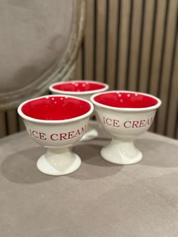 Red/white Ceramic Ice Cream Bowl (qty 3)