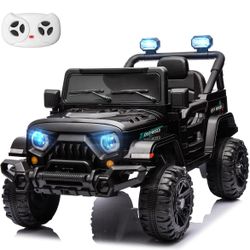 12V Kids Electric Ride on Truck Car Remote Control, Twin 35W Motors 3.5MPH Max Speed, Bluetooth USB Music Player, 4 Wheels Suspension LED Lights Safet