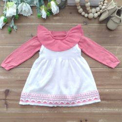 6-9MOS 2-PIECE SET DARK CORAL LONG-SLEEVE BODYSUIT W/RUFFLE NECKLINE PRINTED HEM SLEEVELESS DRESS