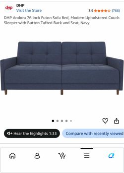 DHP Andora 76" Futon Sofa Bed Navy