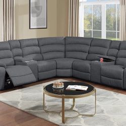 Brand New Dark Grey Reclining Sectional Sofa 