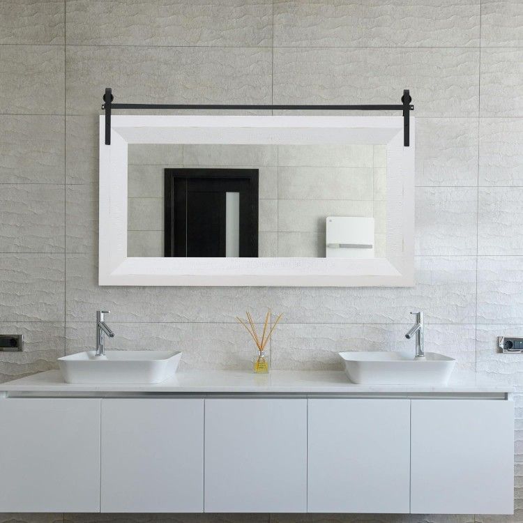 Farmhouse Mirror, 40"×25" Decorative Mirror Farmhouse Bathroom Mirror White Mirror Barn Door Mirror