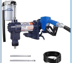 Fuel Transfer Pump AC 115V, 20 GPM Max, with Auto Shut-Off Nozzle, Hose Kit Tested 15 GPM through the 13 ft hose and auto nozzle, 10 ft suction lift,