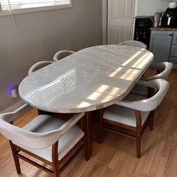 Marble Oval Dining Table Set – Brand New in Box ✨