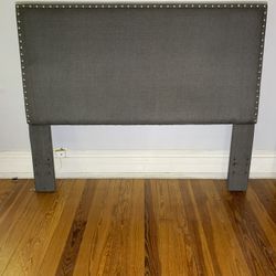 Contemporary Upholstered Headboard Queen Charcoal With Silver Nail Head Trim